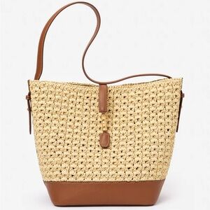 Crawford Raffia Handbag - Color Natural/Saddle